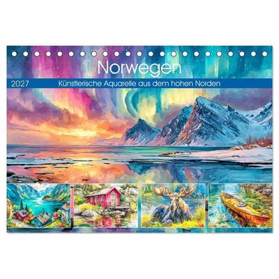 Norwegen. Künstlerische Aquarelle aus dem hohen Norden (Tischkalender 2027 DIN A5 quer), CALVENDO Monatskalender