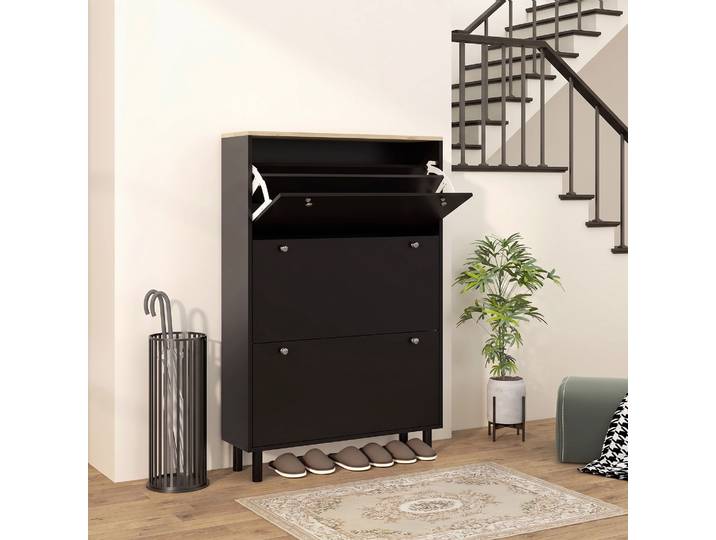 HOMCOM Armoire à Chaussures 24 Paires 3 Tiroirs Noir Étagères