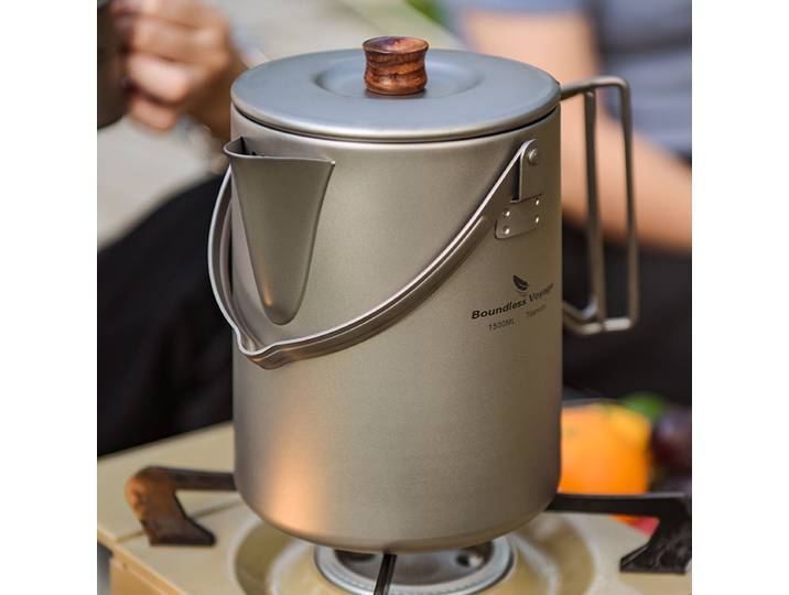 Cafetière en titane Voyage sans limites, grande capacité 1,5 l, ustensiles de cuisine légers pour voyage en plein air, bouilloire en titane pour machine à thé
