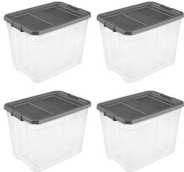 Sterilite 108 Qt. Clear Stacker Storage Container Tote w/ Latching Lid, (4 Pack)