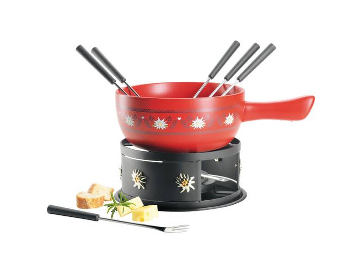Mäser Fondueset, Rot, Schwarz, Metall, Keramik, 11-teilig, 34x22.5x19 cm, Tischgrills & Fondues, Fondue-Sets