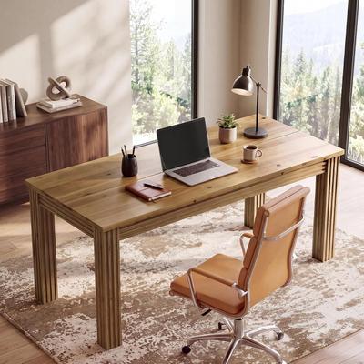 YUZHOU 63-Inch Solid Wood Executive Desk, Farmhouse Office Workstation