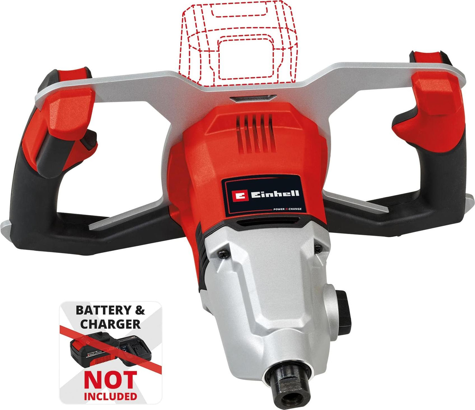 Einhell TP-MX 18-2 Li BL Solo Professionele accuvoorzien verf- en mortelmenger, 18 volt, rood/zwart