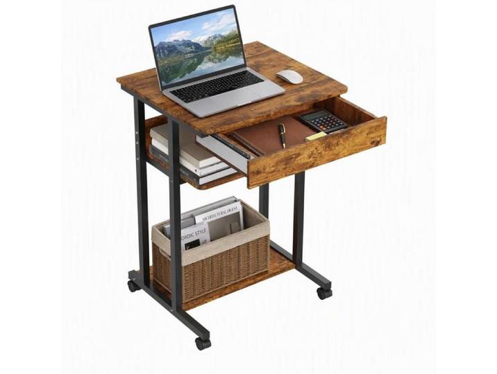 MIPAN. Table Pour Ordinateur Portable À Roulettes - Meuble Informatique - Avec Tiroirs Et Étagères - 56*51*80cm - Marron
