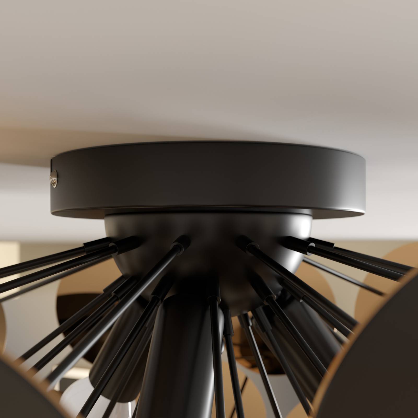 Deckenlampe Kinan Lindby, dimmbar, schwarz, für Wohn- / Esszimmer, Kunststoff, Modern, Deckenlampe