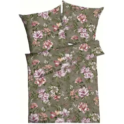 Kaeppel, Bettwäsche, Biber Bettwäsche Magnolia oliv (Bettwäsche Set, 155x220 cm + 80x80 cm)