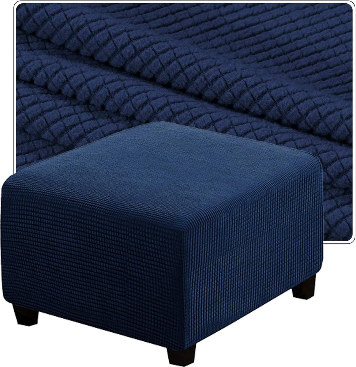 Ottoman Hoezen Vierkant - Navy Blauwe Pouf Cover Voetenbank met Elastische Bodem - Breedte: 30 tot 100 cm