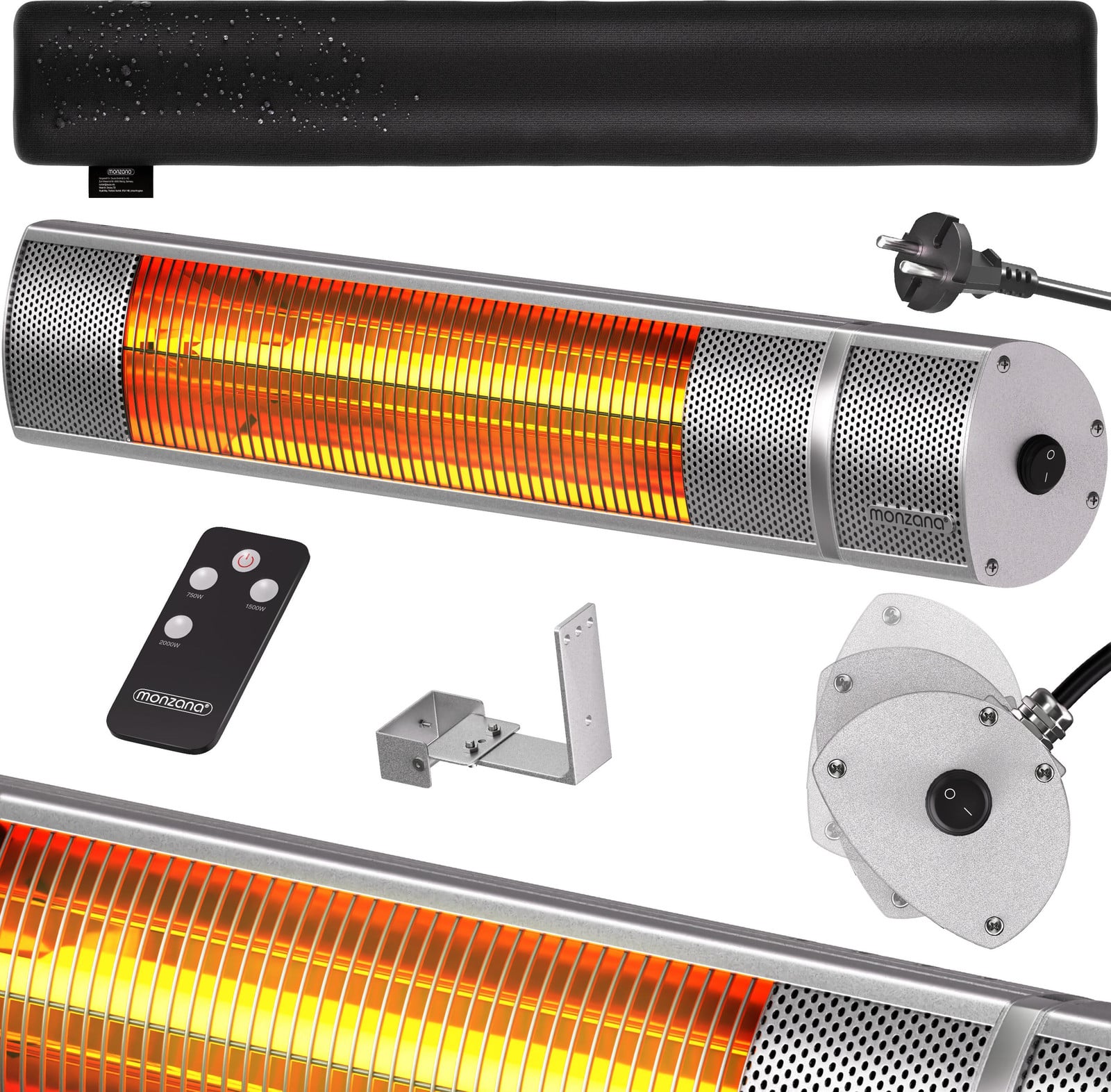 Monzana Infrarood terrasverwarmer 2000W voor buiten, zilver