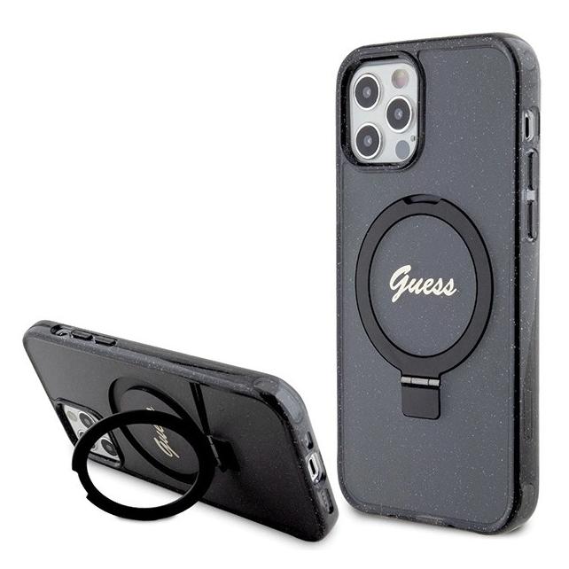 Guess GUHMP12MHRSGSK iPhone 12/12 Pro 6.1" czarny/black hardcase Ring Stand Script Glitter MagSafe (Apple iPhone 12, Apple iPhone 12 Pro) (1467198017)