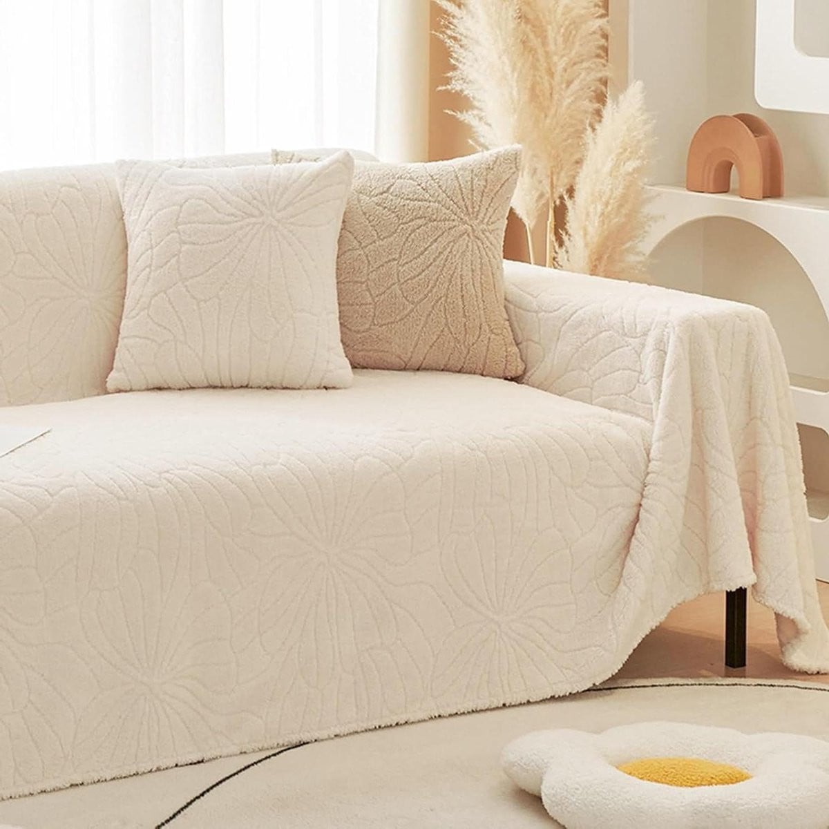 Bankovertrek van pluche - Beige wit - 180 x 260 cm