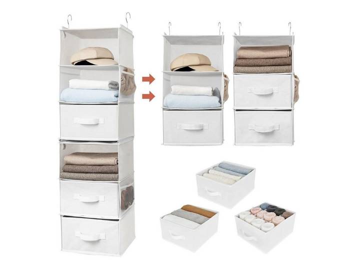 LuxusKollektion Stoffschrank Hängeorganizer Stoff Schubladen Kleiderschrank Weiß Weiß trennbar