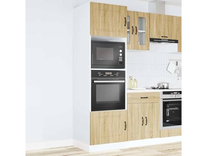 KTHLBRH Kalmar Ofenschrank 2 Stück Eiche Sonoma 60 x 57 x 207 cm Verstellbare Füße, robuste Spanplatte, großes Fach für Backofen und Mikrowelle, platzsparendes Design