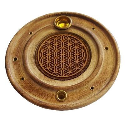 Räucherstäbchenhalter 'Blume des Lebens' Holz rund 10 cm