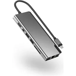 Alogic ULDPLSV2-SGR (USB-C, 8 Ports), Dockingstation + USB Hub, Schwarz, Grau