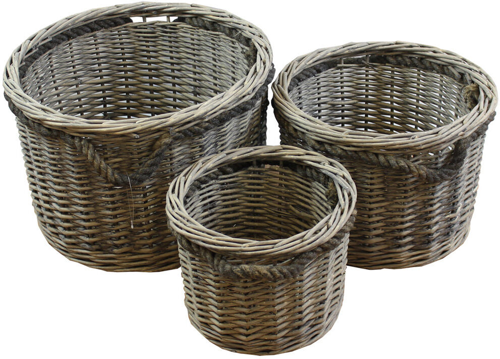 JVL Chunky Wicker Decorative Basket Grey