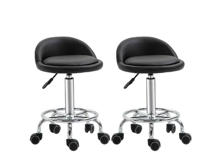 Tabouret de travail pivotant 360° ergonomique acier chromé noir