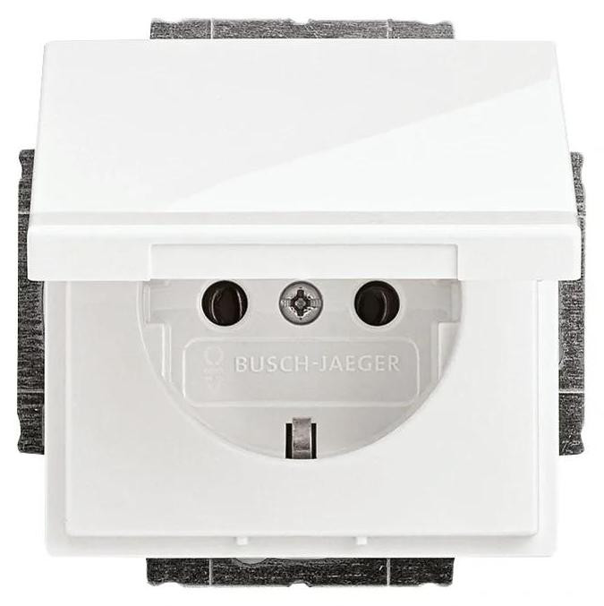 Busch-Jaeger SCHUKO stopcontact type F met klapdeksel design future linear en veiligheidscontact, studiowaas, 250V, 16A