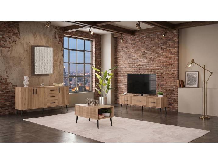 JVmoebel TV-Wand Braunes Wohnzimmer-Set Fernsehschrank Couchtisch Konsole, Made in Europa