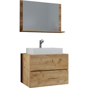 VCM Waschtisch Lendas, mit Spiegel, hängend, honig eiche, Aufsatzwaschbecken aus Keramik, (B/H/T) 80 x 52 x 52 cm
