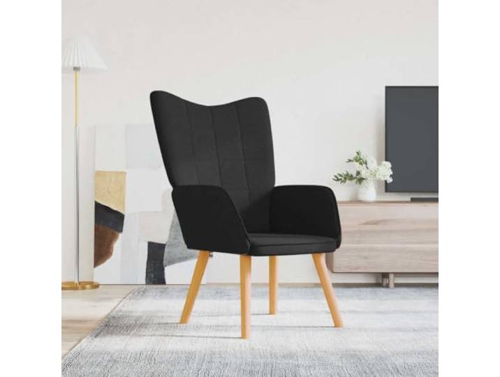 HEFZGDB Relaxsessel Schwarz Stoff Moderner Sessel mit Stahlrahmen und Holzbeinen Bequeme Schaumstoff-Polsterung Weicher Stoffbezug Quadratische Nähte Elegantes Design Stabiler