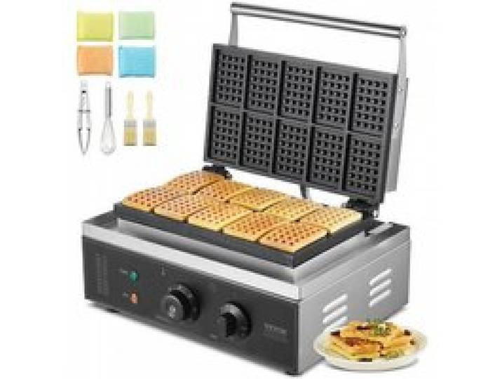 Gaufrier Commercial 1550 W Appareil à Gaufres Belges Rectangulaires Capacité 10PCs en Acier Inoxydable Antiadhésif avec