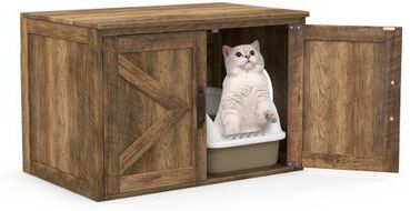Costway Flip Top Hidden Cat Washroom Furniture with Double Barn Doors and Removable Divider