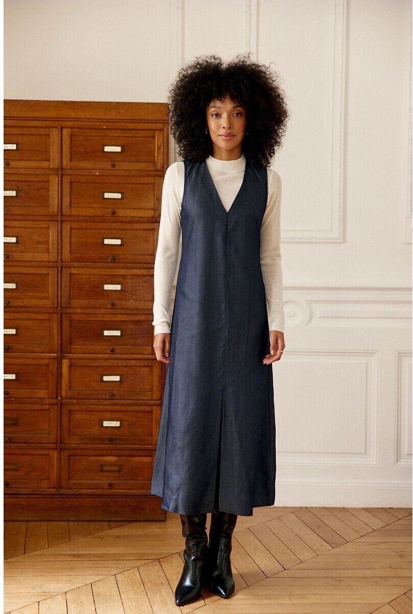 LA PETITE ETOILE Robe sans manches midi col V, ROSANNA