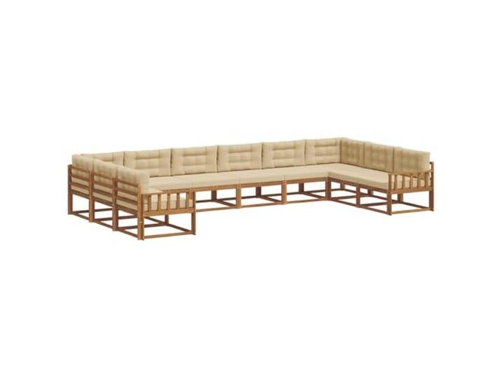 PUGYNBK Sofa-Set für den Außenbereich, 10 Stück, Natur und Beige Akazienholz, Lattenrahmen, ergonomische Armlehnen, ideal für Terrasse und Garten