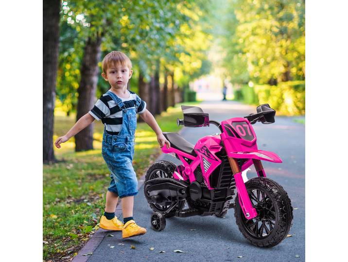 AIYAPLAY Moto Électrique Enfant 6V Rose avec Roues d'Appui