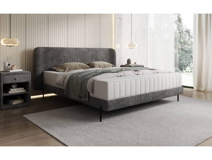 Designer Polsterbett Enna in Cord - 140x200 - Grau - Luxusbetten24