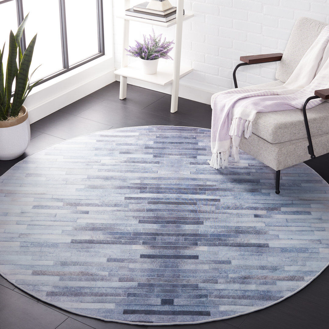 Ebern Designs Faux Hide Rimon Machine Washable Area Rug In Grey Gray Round 183 cm