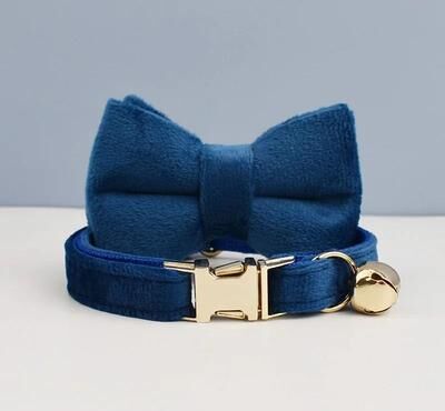 Inspired Finds ElegantPaws Personalized Bowknot Cat Collar With Free Custom Engraving ocean Navy s