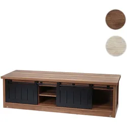 TV-Rack HWC-K75, Fernsehtisch TV-Board, Schiebetüren Staufächer, Holz-Optik Industrial Metall 43x150x40cm ~ braun