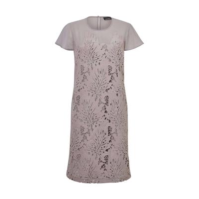 Abendkleid GOLDNER "Kleid aus sommerlicher Spitze", Damen, Gr. 46, N-Gr, grau (taupe), Obermaterial: 100% Polyester PES., festlich, Halbarm, Kleider Abendkleid, mit kleinen Flügelärmelchen