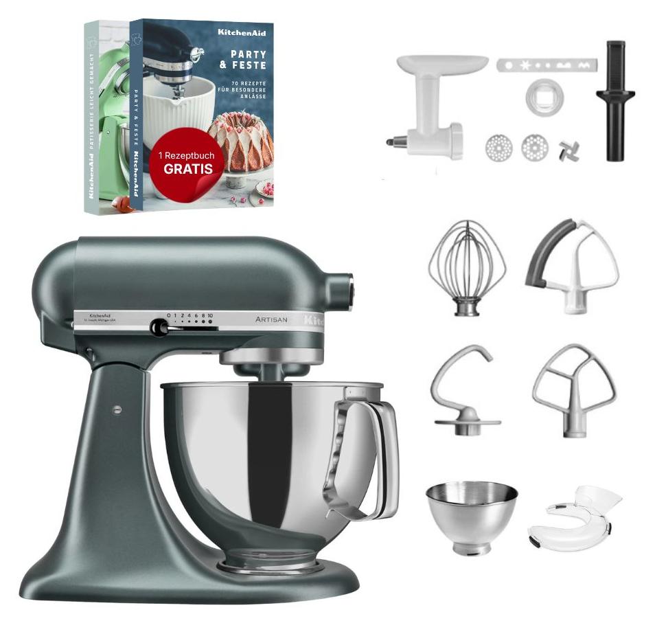 KitchenAid 4,8 L 5KSM175 Artisan Küchenmaschine Set 2 Fleischwolf+Spritzgebäckvorsatz Juniper