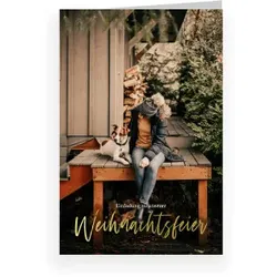 Einladungskarte Weihnachten: Goldene Schrift mit Fotos