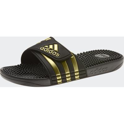 Badesandale ADIDAS SPORTSWEAR "ADISSAGE BADESCHLAPPEN", Damen, Gr. 37, gold (core schwarz, gold metallic, core schwarz), Synthetik, glänzend, Schuhe, Badelatschen