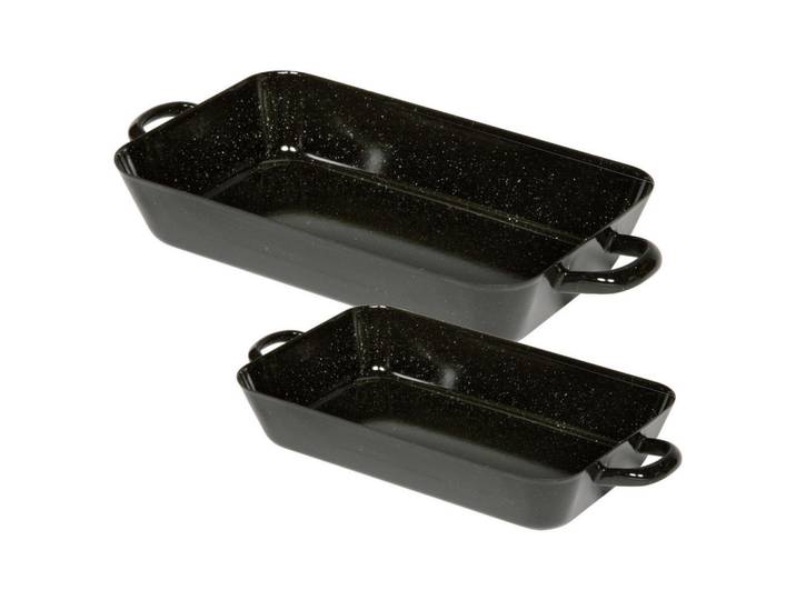 Riess Auflaufformenset, Schwarz, Metall, 2-teilig, rechteckig, hitzebeständige Griffe, kratzfest, geschmacksneutral, stapelbar, Kochgeschirr, Auflaufformen