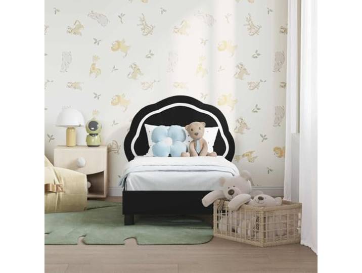 KTHLBRH Kinderbett Samt Schwarz 70 x 140 cm Technischer Holzrahmen, gepolstertes Kopfteil, modernes Zimmer-Design