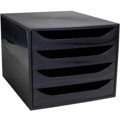 Exacompta Schubladenbox 4 Schübe Himbeerfarben, A4/A4+, offene Front, leise, Sicherheitsstopp