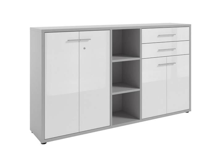 Novel Sideboard Texas, Weiß, Hellgrau, Kunststoff, 5 Fächer, 2 Schublade(n) Schubladen, 191.1x110x40 cm, stehend, Wohnzimmer, Kommoden & Sideboards, Sideboards