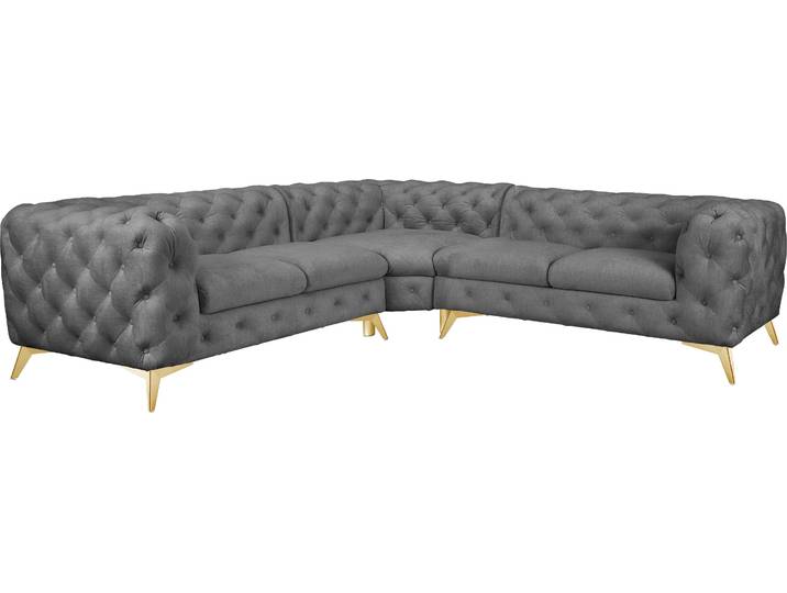Ecksofa, Samtoptik, Hellgrau, 264×264×75 cm, Chesterfield-Design, Modern, Leonique