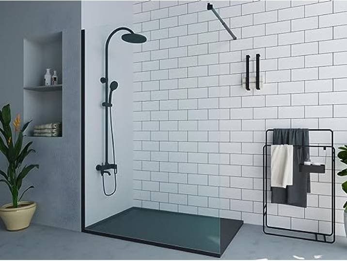 Vente-unique - Paroi de douche à l'italienne - Noir mat - Verre 6 mm - 140x200 cm - DAREN