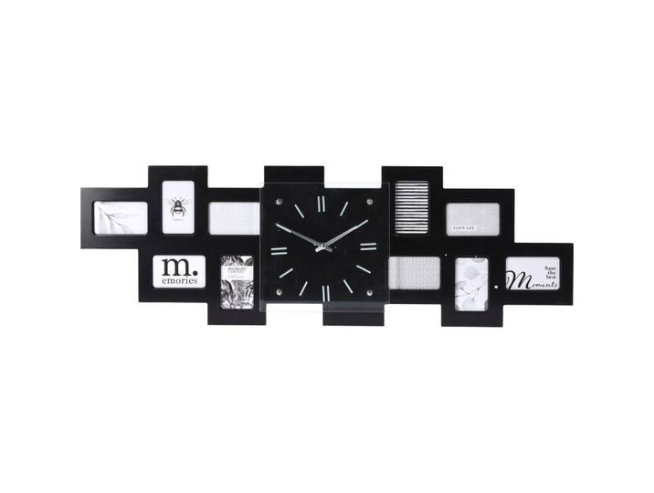 Home Styling Collection Wanduhr mit 10 schwarzen Bilderrahmen 80/4/26 cm, Schwarz, 80x27x5.6 cm, Dekoration, Uhren, Wanduhren