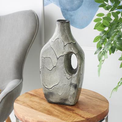 ARCILLA ELEMENTAL Gray Paper Mache Marble Inspired Vase with Cutout Handle