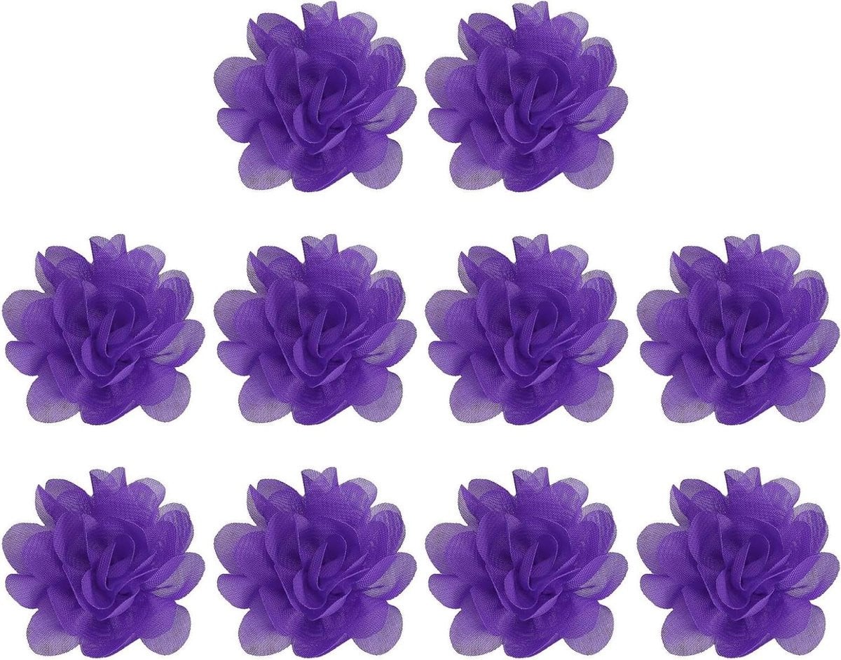 10 stuks Chiffon Bloemen Stof Applicaties voor DIY Knutselen - Paars