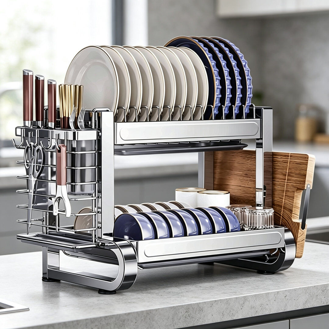 Fcbnposi Stainless Steel Dish Rack Stainless Steel 33cm H X 43cm W X 26.5cm D