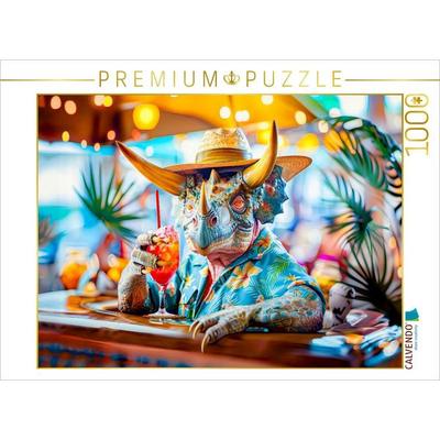 CALVENDO Puzzle Cocktailstunde - Dino an der Strandbar | 1000 Teile Lege-Größe 64x48cm Foto-Puzzle für glückliche Stunden