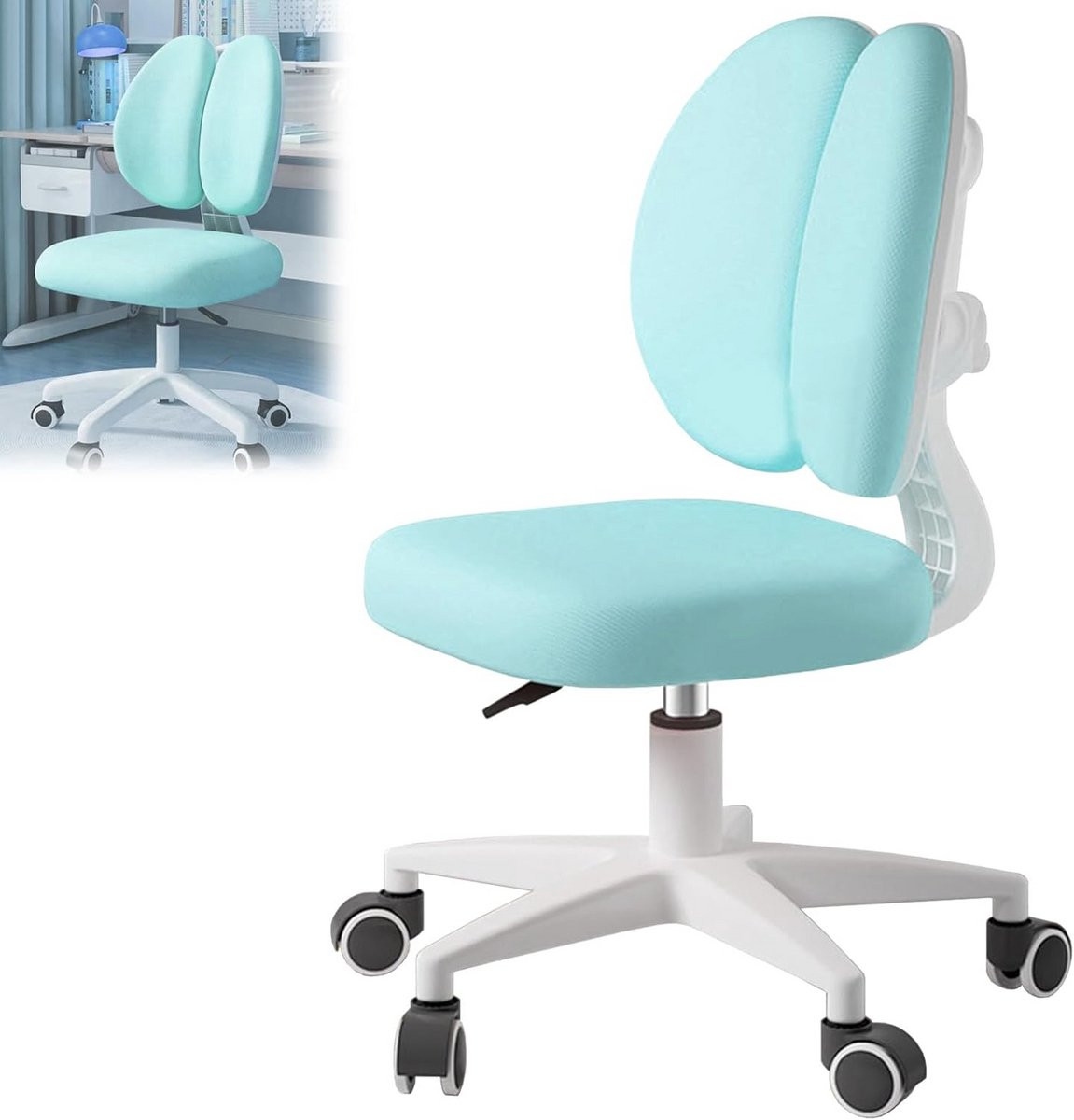 Ergonomische Kinderbureaustoel - Blauw - Verstelbare Draaistoel met Wielen