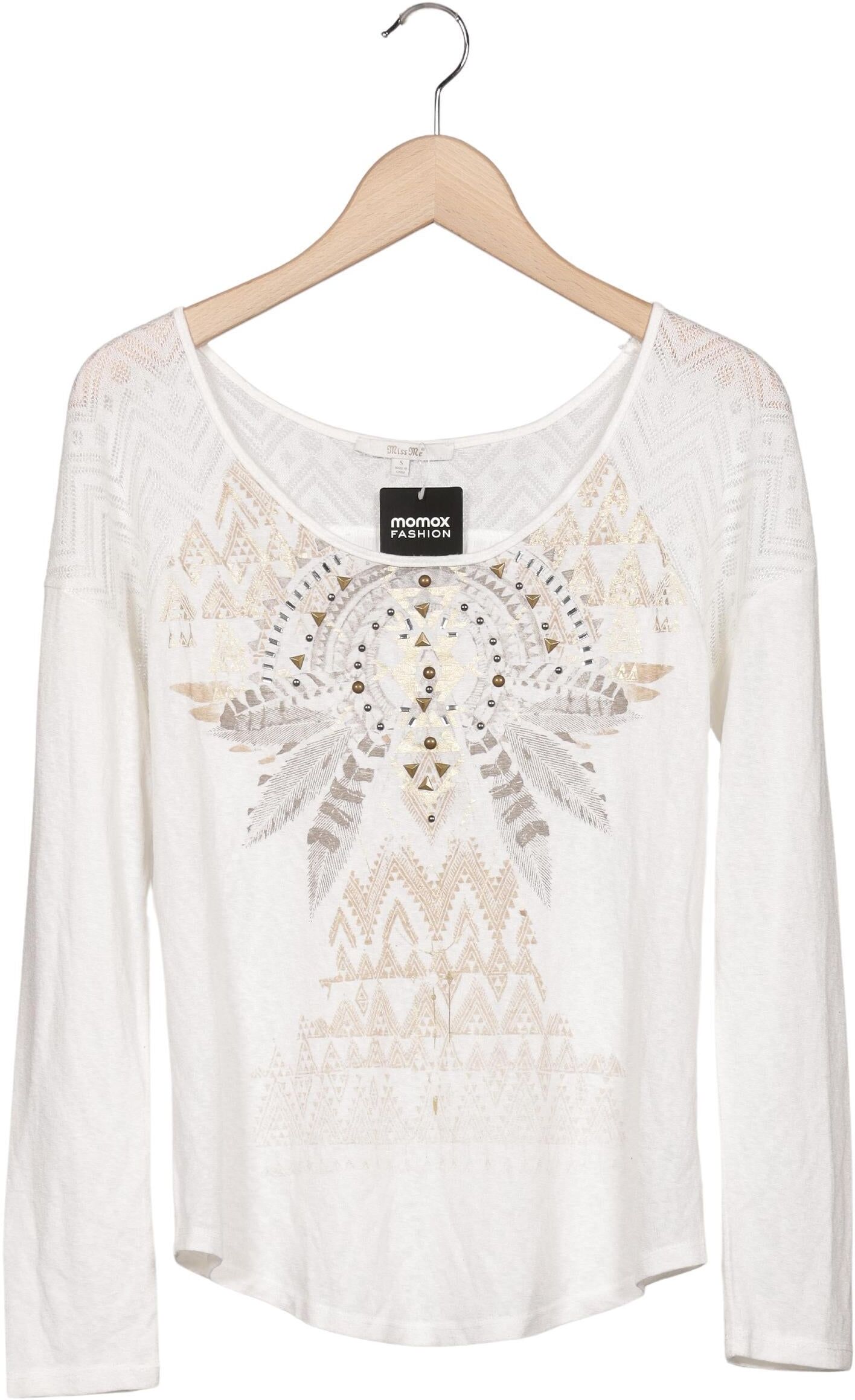 Miss Me Damen Langarmshirt, Weiß, Gr. S, Viskose / Synthetik - Second Hand